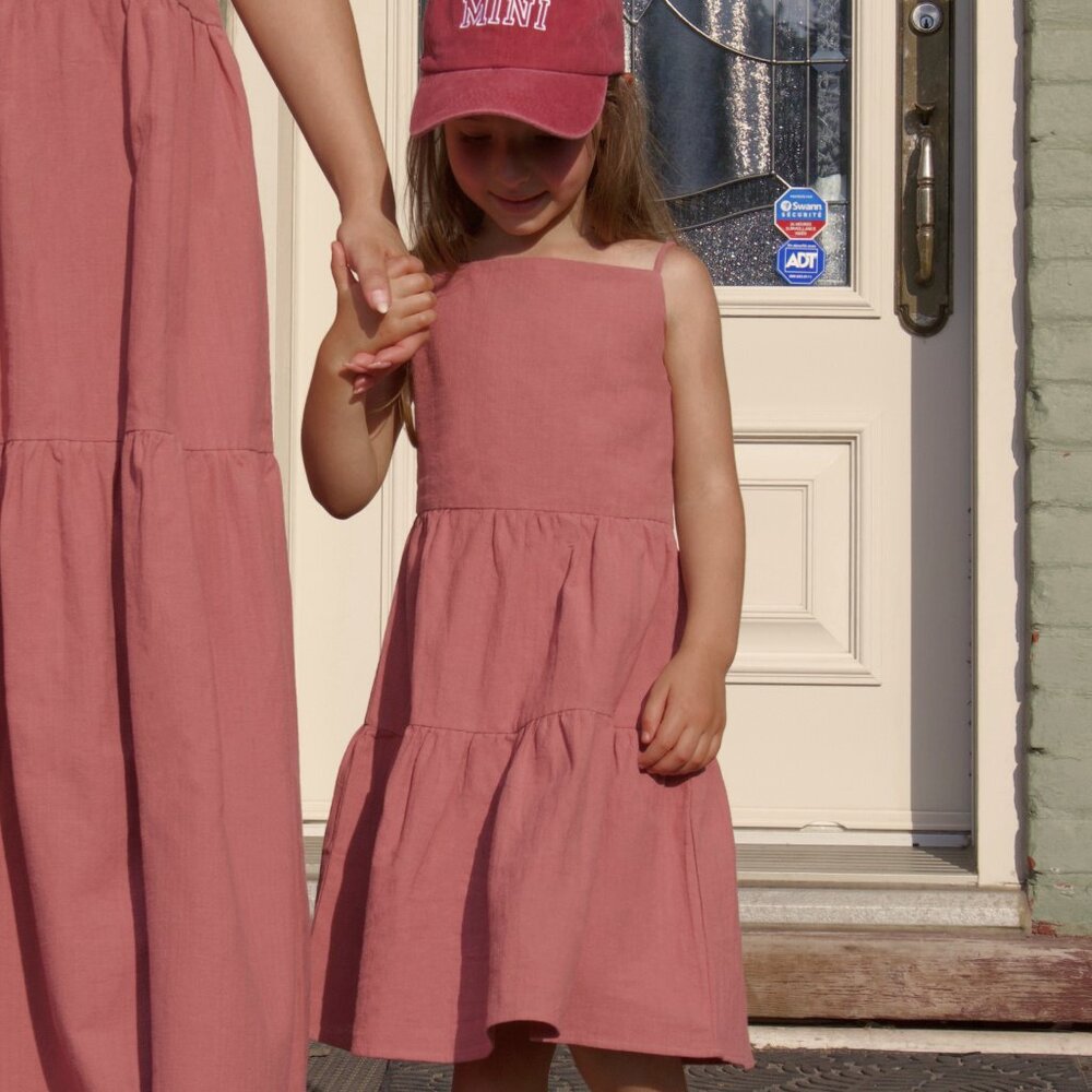 Pink Cotton Midi Dress for Girls | Adjustable Straps, Summer Outfit